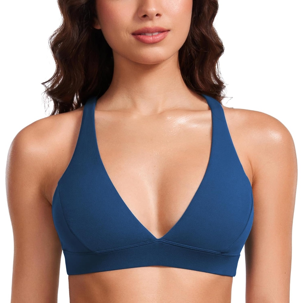 image:imageCRZ YOGA Butterluxe Deep VNeck Sports Bras for Women Spaghetti Strap Criss Cross Padded Top Low Coverage Wireless YogaFrench Navy