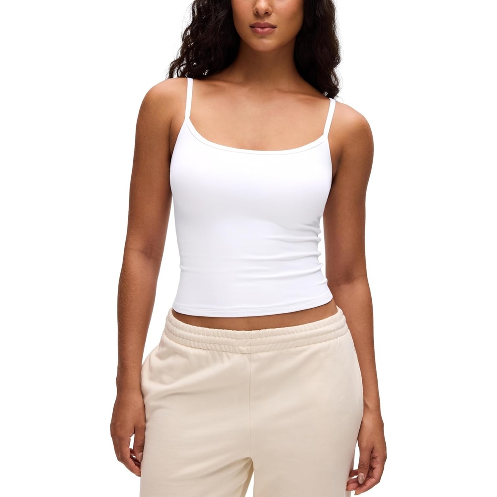 image:imageCRZ YOGA Butterluxe Double Lined Cami Tank Tops for Women Yoga Casual Going Out Soft Scoop Neck Summer Sleeveless ShirtWhite
