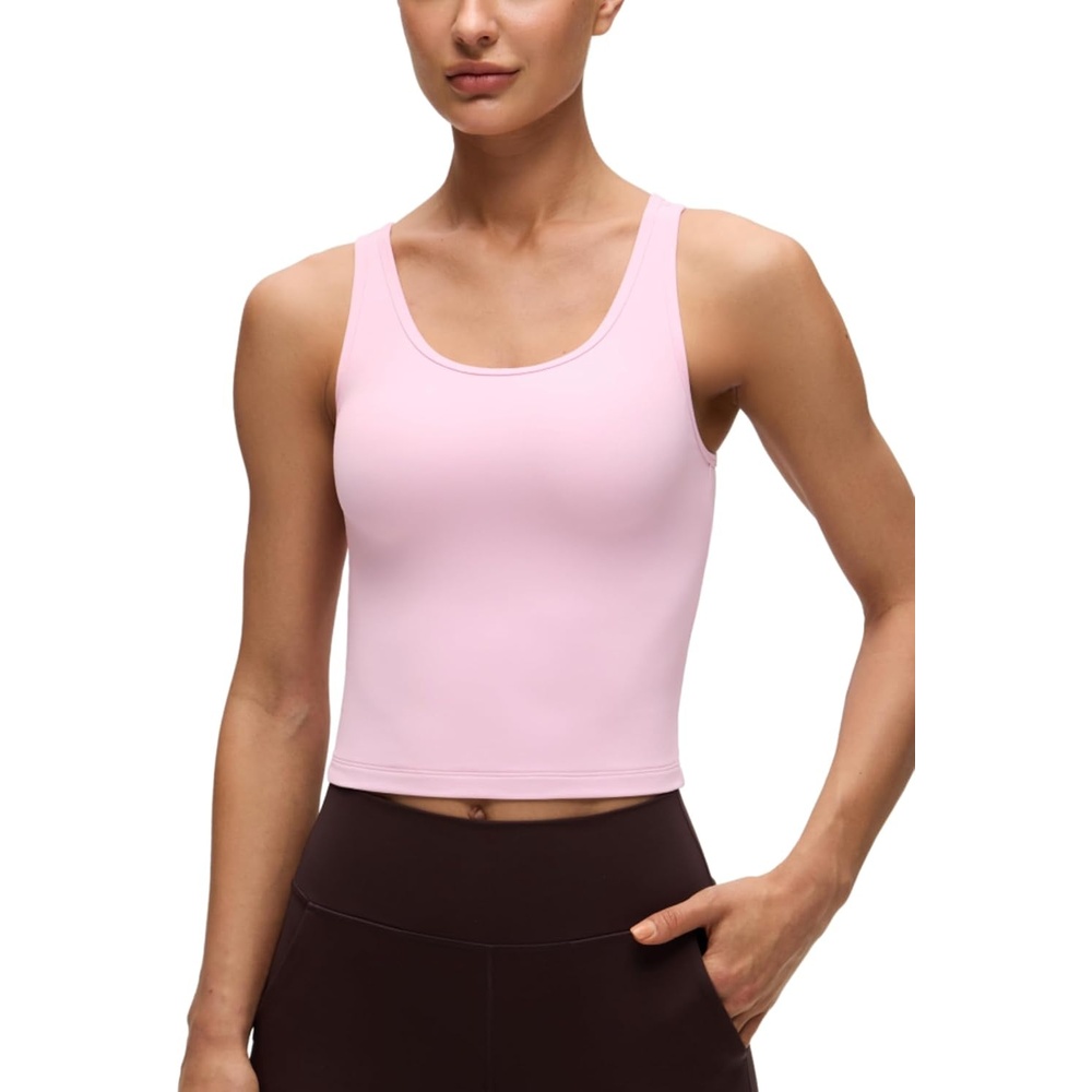 image:imageCRZ YOGA Butterluxe Double Lined Tank Tops for Women Workout Casual Scoop Neck Racerback Crop Sleeveless ShirtPink Peony