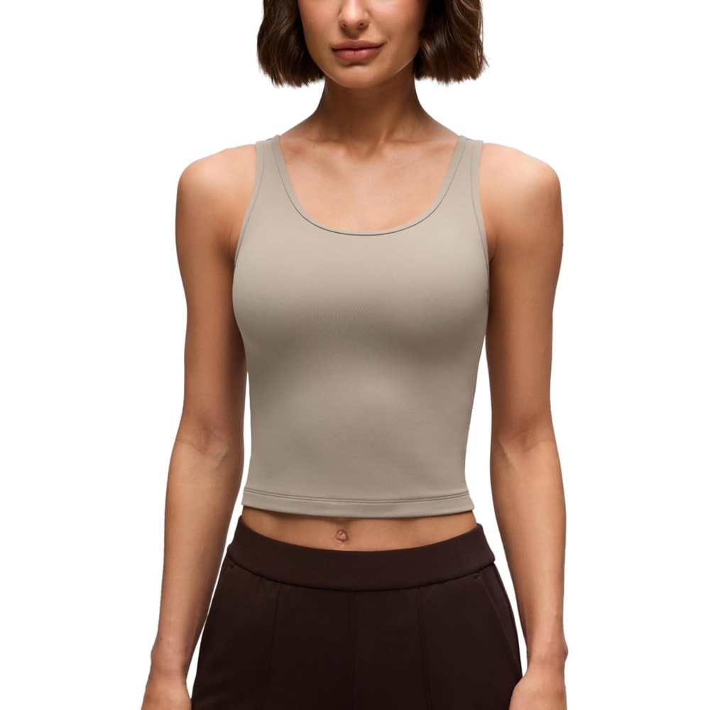 image:imageCRZ YOGA Butterluxe Double Lined Tank Tops for Women Workout Casual Scoop Neck Racerback Crop Sleeveless ShirtWarm Ash Grey