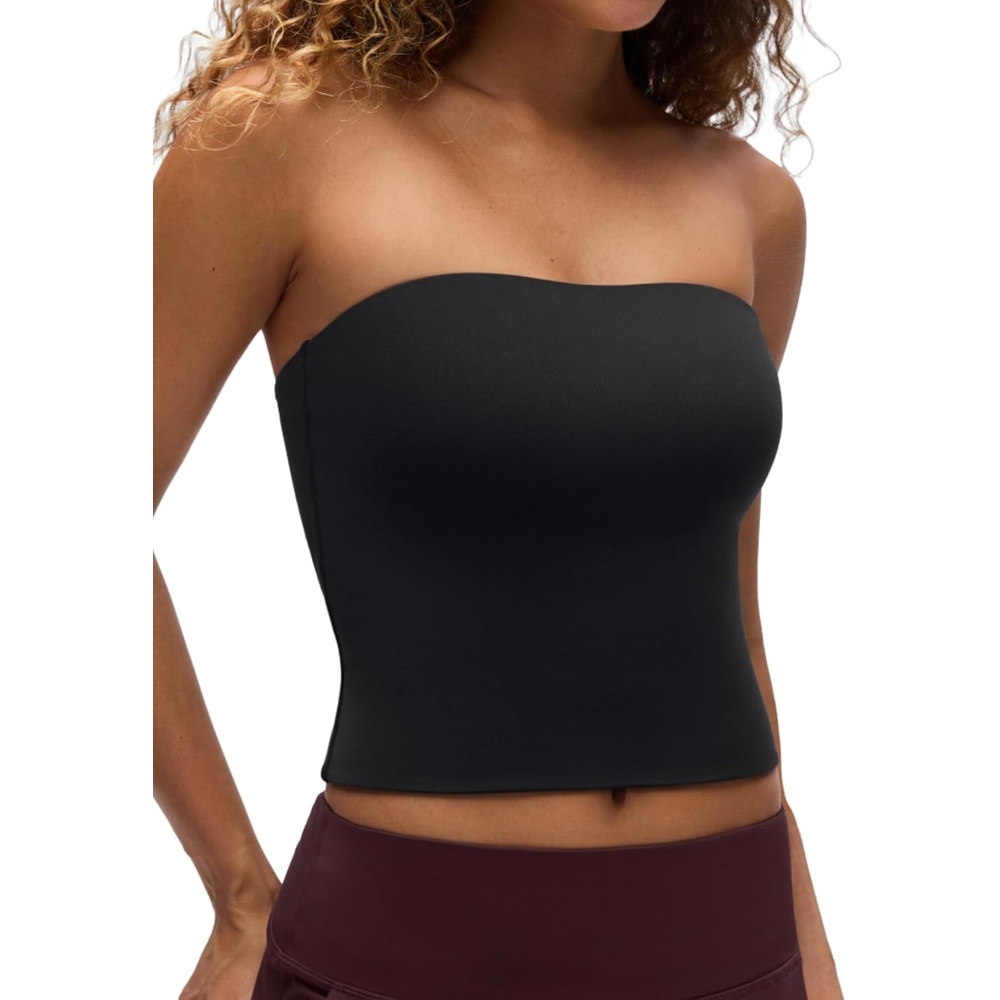 image:imageCRZ YOGA Butterluxe Double Lined Tube Tops for Women Going Out Casual Tank Bandeau Crop Strapless ShirtsBlack