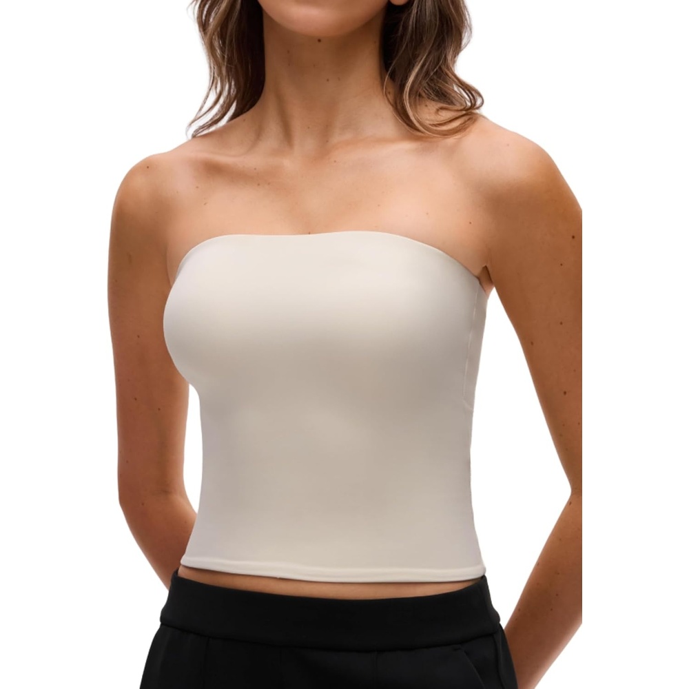 image:imageCRZ YOGA Butterluxe Double Lined Tube Tops for Women Going Out Casual Tank Bandeau Crop Strapless ShirtsMojave Tan