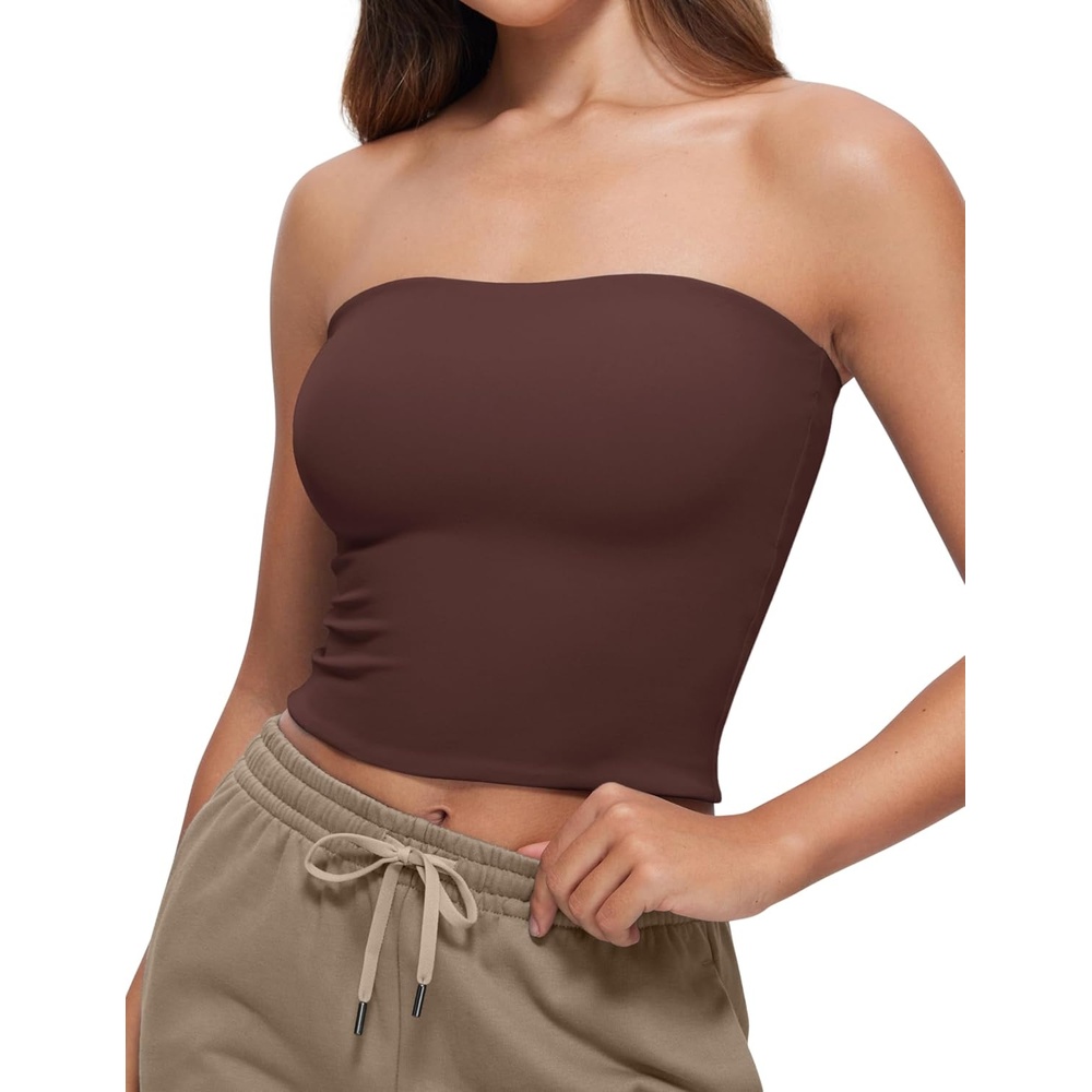image:imageCRZ YOGA Butterluxe Double Lined Tube Tops for Women Going Out Casual Tank Bandeau Crop Strapless ShirtsTaupe