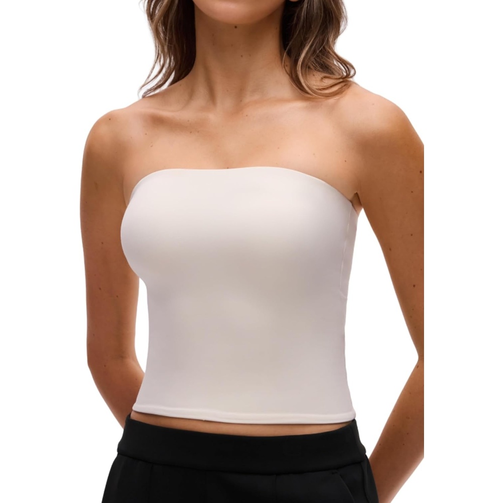 image:imageCRZ YOGA Butterluxe Double Lined Tube Tops for Women Going Out Casual Tank Bandeau Crop Strapless ShirtsWhite Apricot