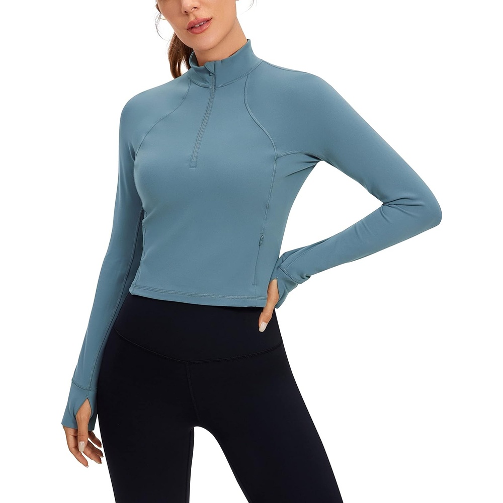 image:imageCRZ YOGA Butterluxe Half Zip Long Sleeve Shirts for Women Workout Athletic Yoga Tops Crop Collared Quarter Zipper TShirtBlue Ashes