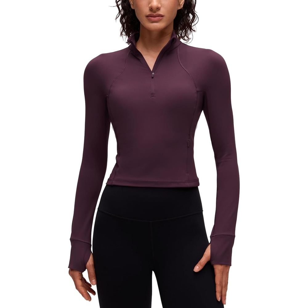 image:imageCRZ YOGA Butterluxe Half Zip Long Sleeve Shirts for Women Workout Athletic Yoga Tops Crop Collared Quarter Zipper TShirtDeep Purple