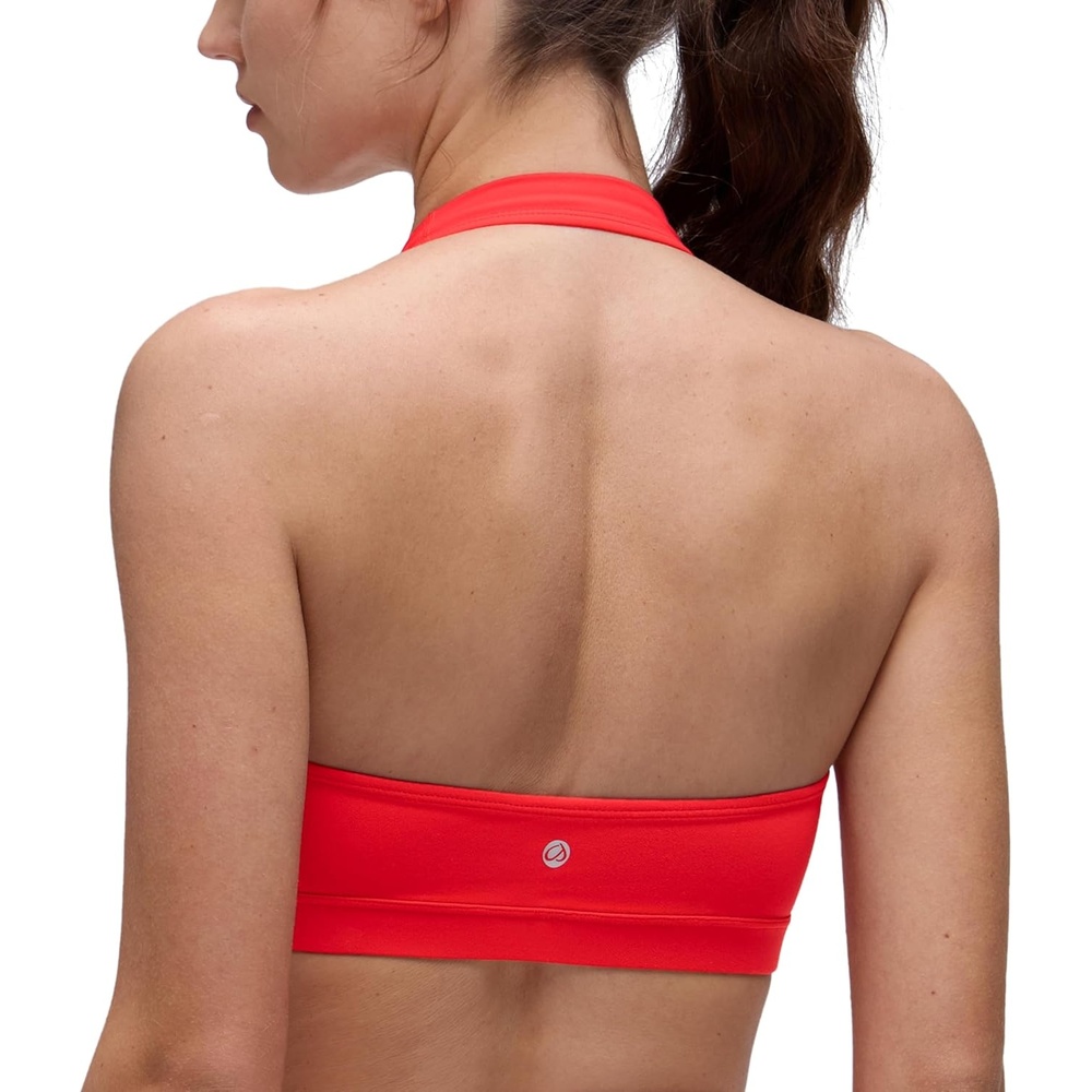 image:imageCRZ YOGA Butterluxe Halter Sports Bras for Women Scoop Neck Padded Open Back Yoga Crop Gym Tops Low ImpactDeep Red