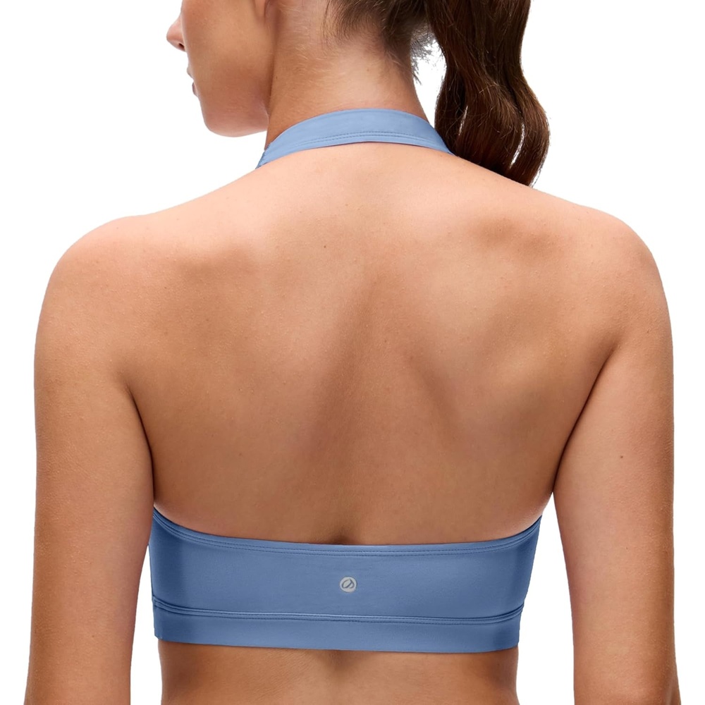 image:imageCRZ YOGA Butterluxe Halter Sports Bras for Women Scoop Neck Padded Open Back Yoga Crop Gym Tops Low ImpactOasis Blue