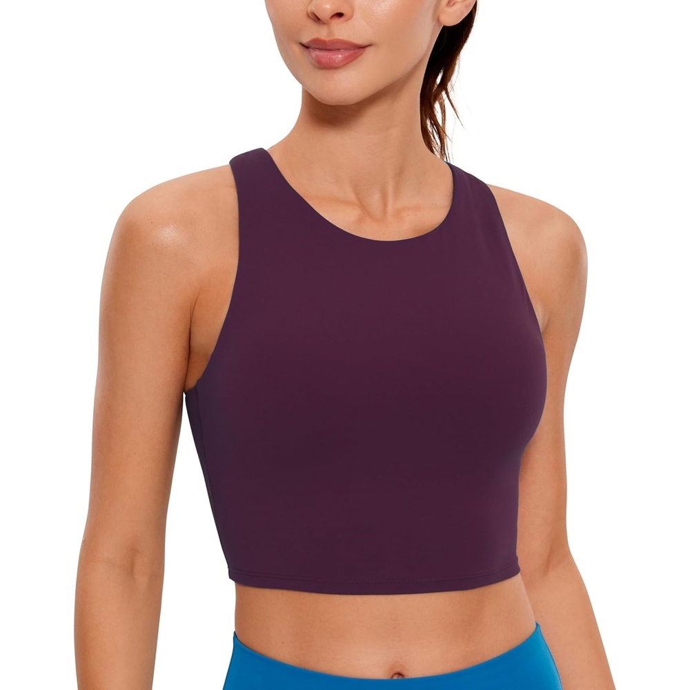 image:imageCRZ YOGA Butterluxe High Neck Crop Tank Tops for Women Racerback Padded Longline Sports Bras WorkoutDeep Purple