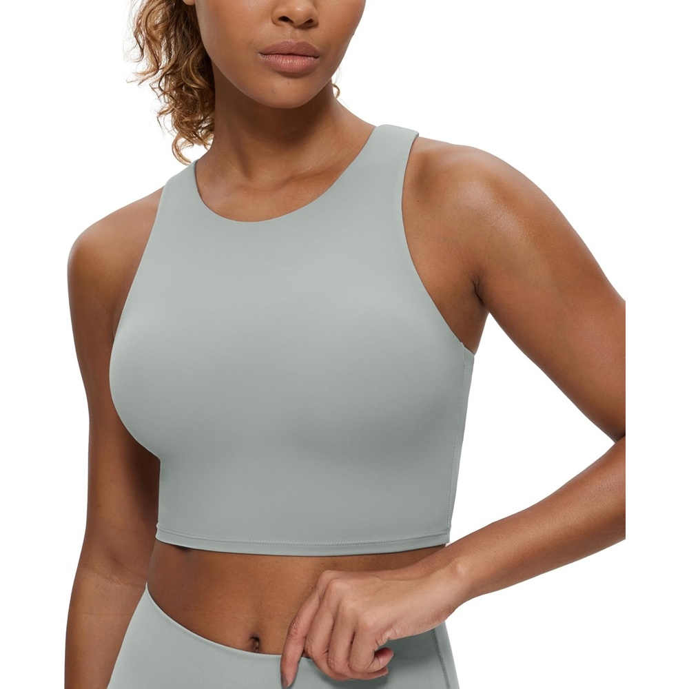image:imageCRZ YOGA Butterluxe High Neck Crop Tank Tops for Women Racerback Padded Longline Sports Bras WorkoutRhino Grey