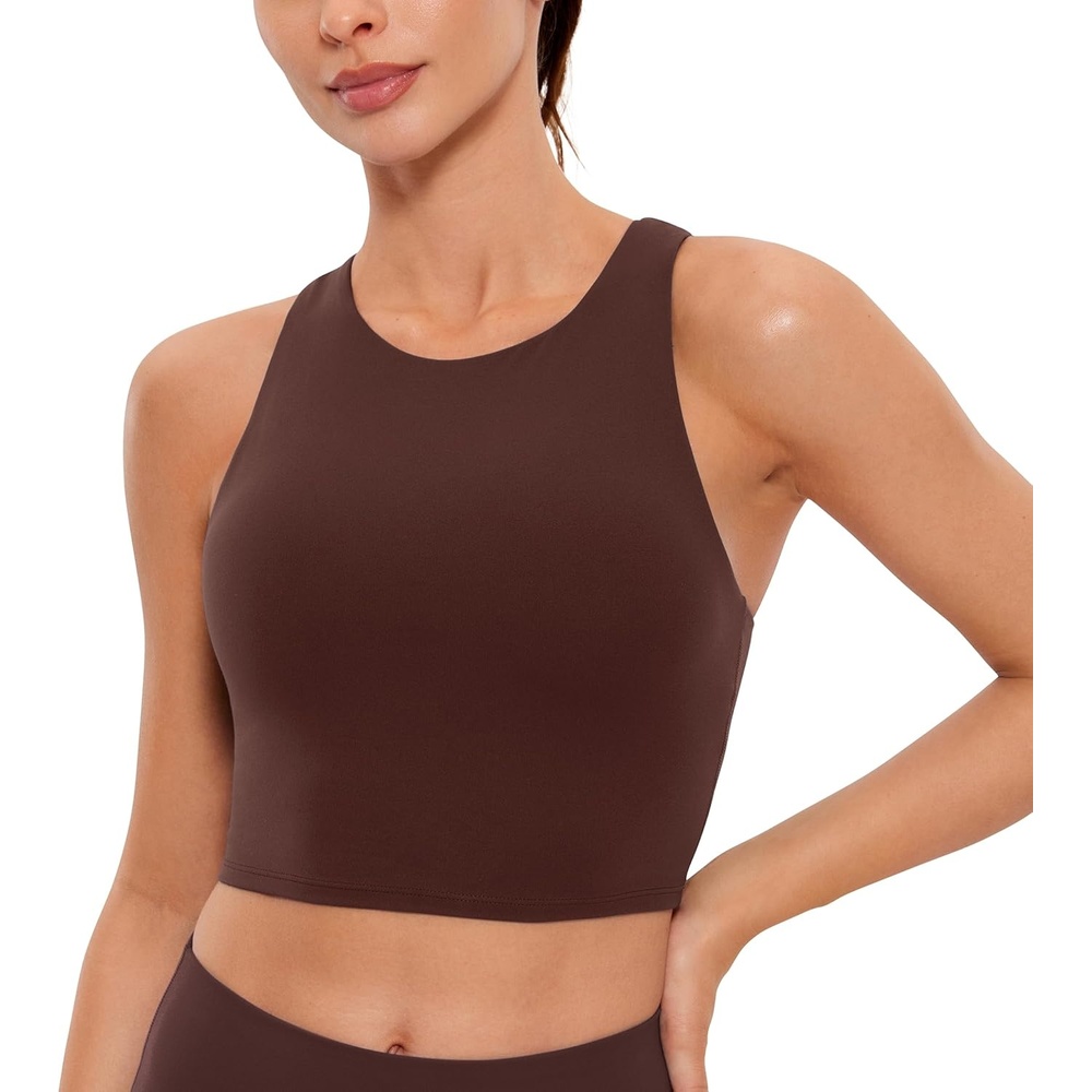 image:imageCRZ YOGA Butterluxe High Neck Crop Tank Tops for Women Racerback Padded Longline Sports Bras WorkoutTaupe