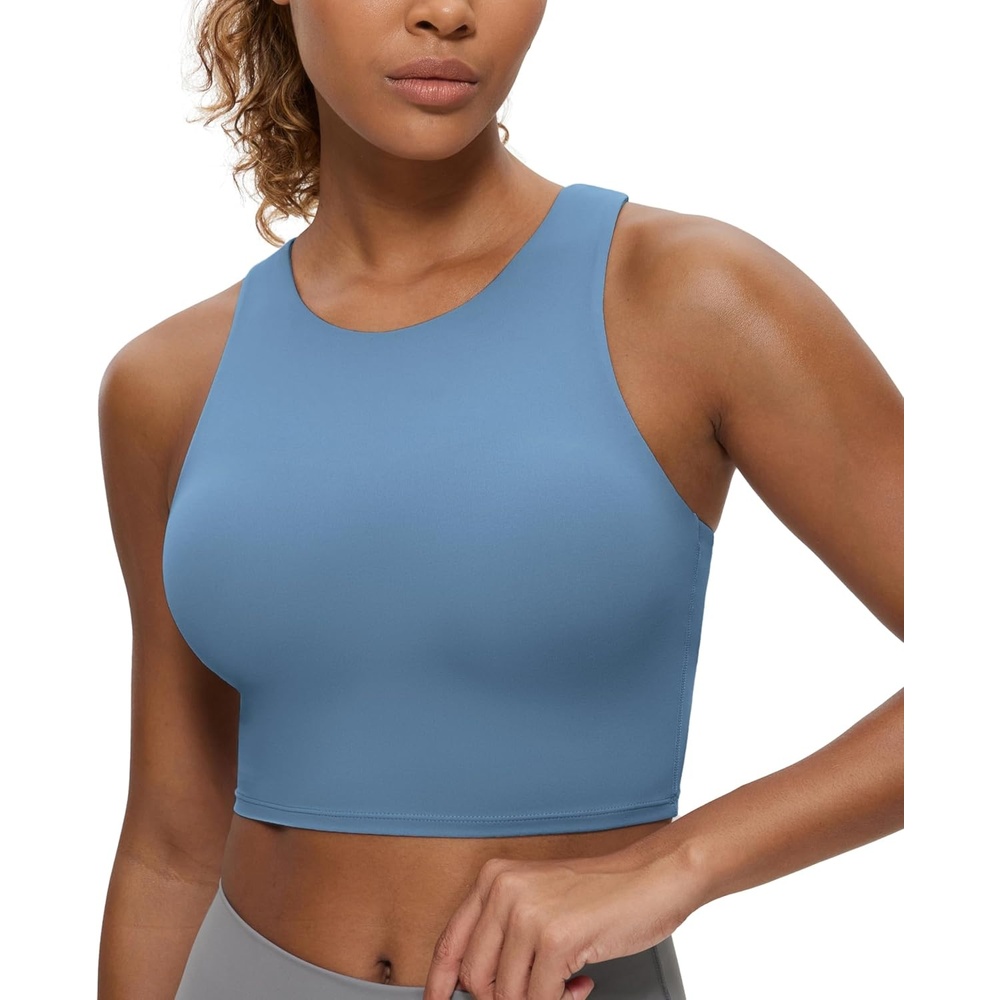 image:imageCRZ YOGA Butterluxe High Neck Crop Tank Tops for Women  Racerback Padded Longline Sports Bras WorkoutUniverse Blue
