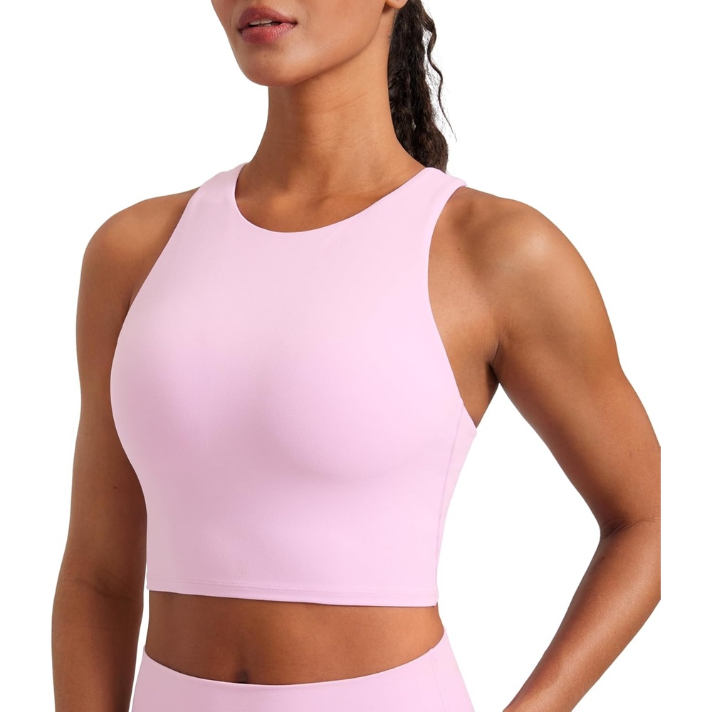 image:imageCRZ YOGA Butterluxe High Neck Crop Tank Tops for Women  Racerback Padded Longline Sports Bras WorkoutVita Pink