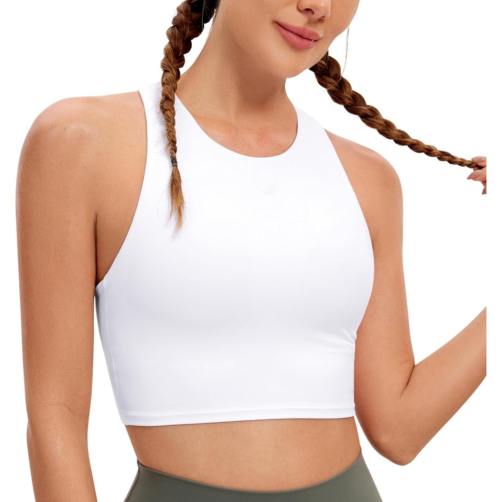 image:imageCRZ YOGA Butterluxe High Neck Crop Tank Tops for Women Racerback Padded Longline Sports Bras WorkoutWhite