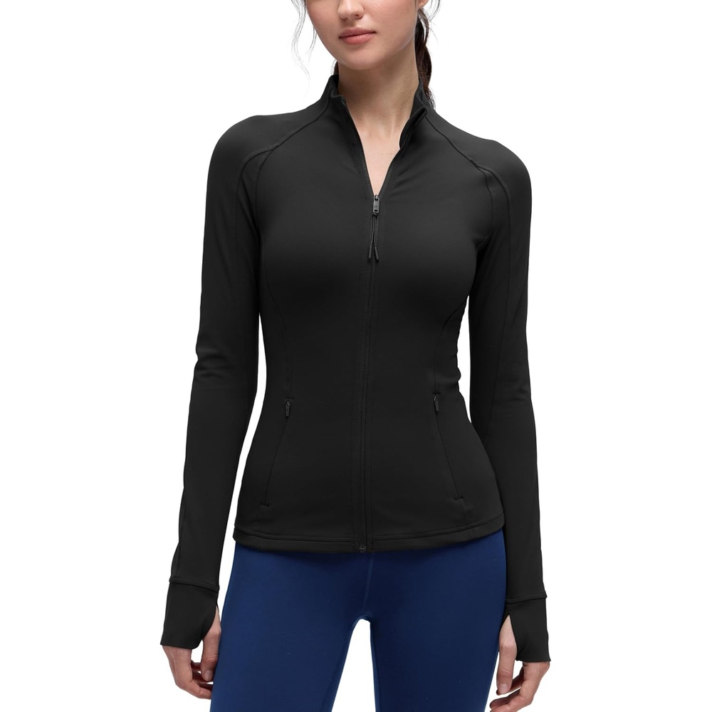 image:imageCRZ YOGA Butterluxe Hip Length Jackets for Women Full Zip Athletic Track Tops with Thumb Holes PocketsBlack