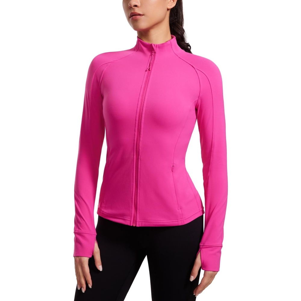 image:imageCRZ YOGA Butterluxe Hip Length Jackets for Women  Full Zip Athletic Track Tops with Thumb Holes PocketsHibiscus Purple