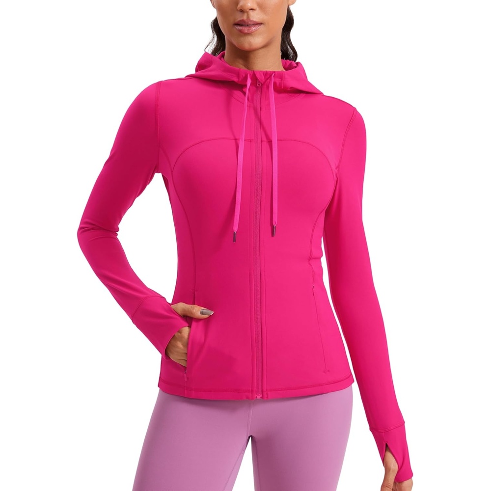image:imageCRZ YOGA Butterluxe Hooded Athletic Jackets for Women  Full Zip Track Casual Tops with Thumb Holes PocketsGranita Pink