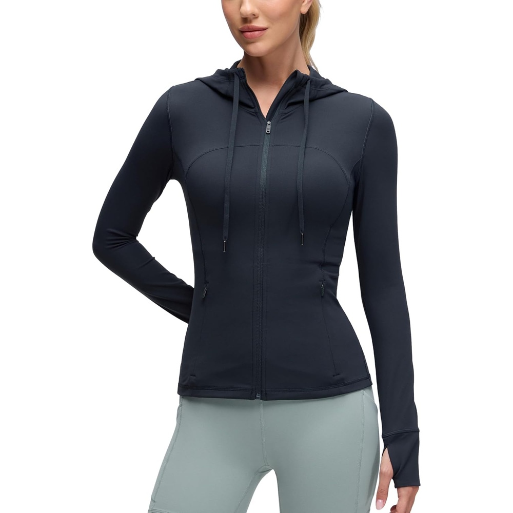 image:imageCRZ YOGA Butterluxe Hooded Athletic Jackets for Women Full Zip Track Casual Tops with Thumb Holes PocketsTrue Navy