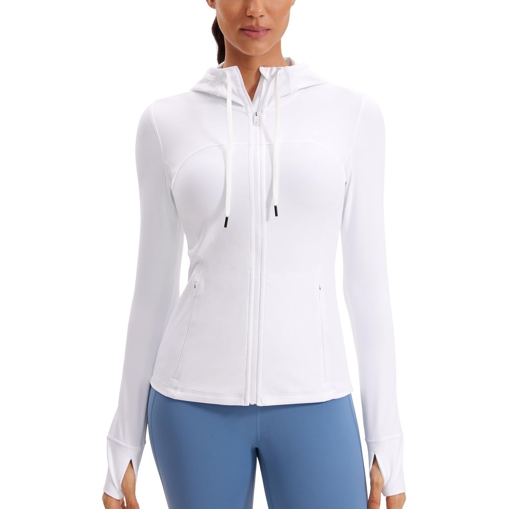 image:imageCRZ YOGA Butterluxe Hooded Athletic Jackets for Women  Full Zip Track Casual Tops with Thumb Holes PocketsWhite