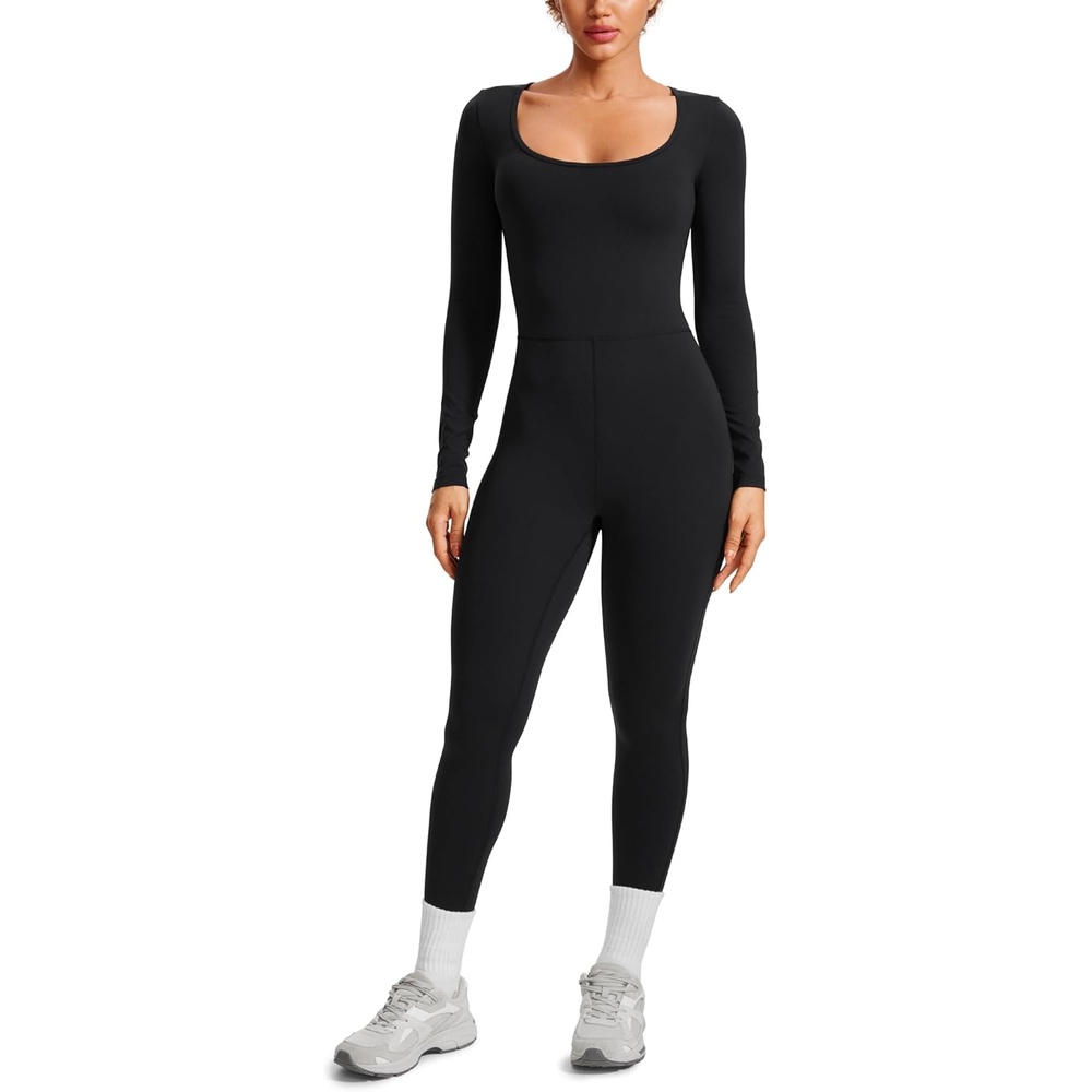image:imageCRZ YOGA Butterluxe Long Sleeve Jumpsuits for Women Scoop Neck Casual Yoga One Piece 25 Leggings RompersBlack