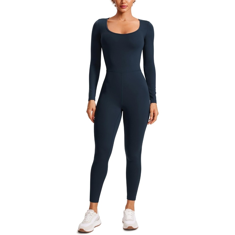 image:imageCRZ YOGA Butterluxe Long Sleeve Jumpsuits for Women Scoop Neck Casual Yoga One Piece 25 Leggings RompersTrue Navy