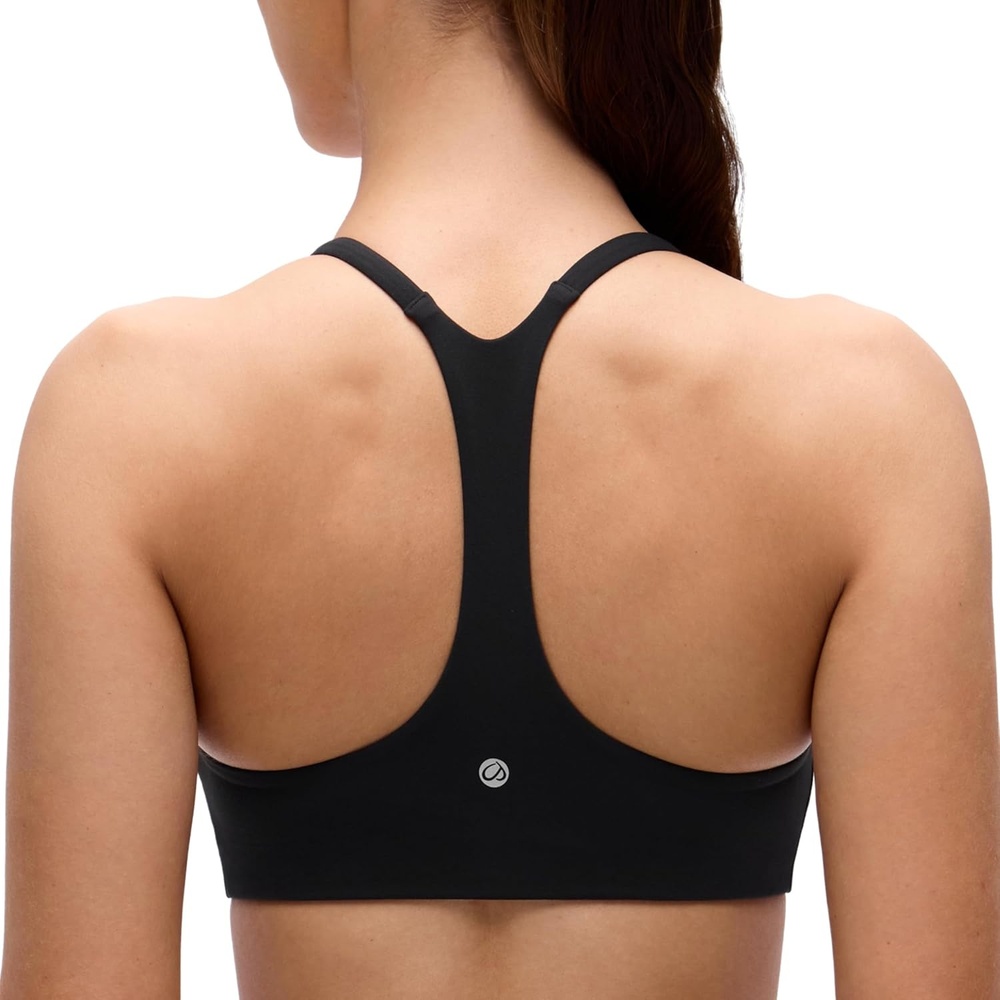 image:imageCRZ YOGA Butterluxe Low Coverage V Neck Sports Bras for Women Spaghetti Straps Racerback Padded Yoga TopBlack