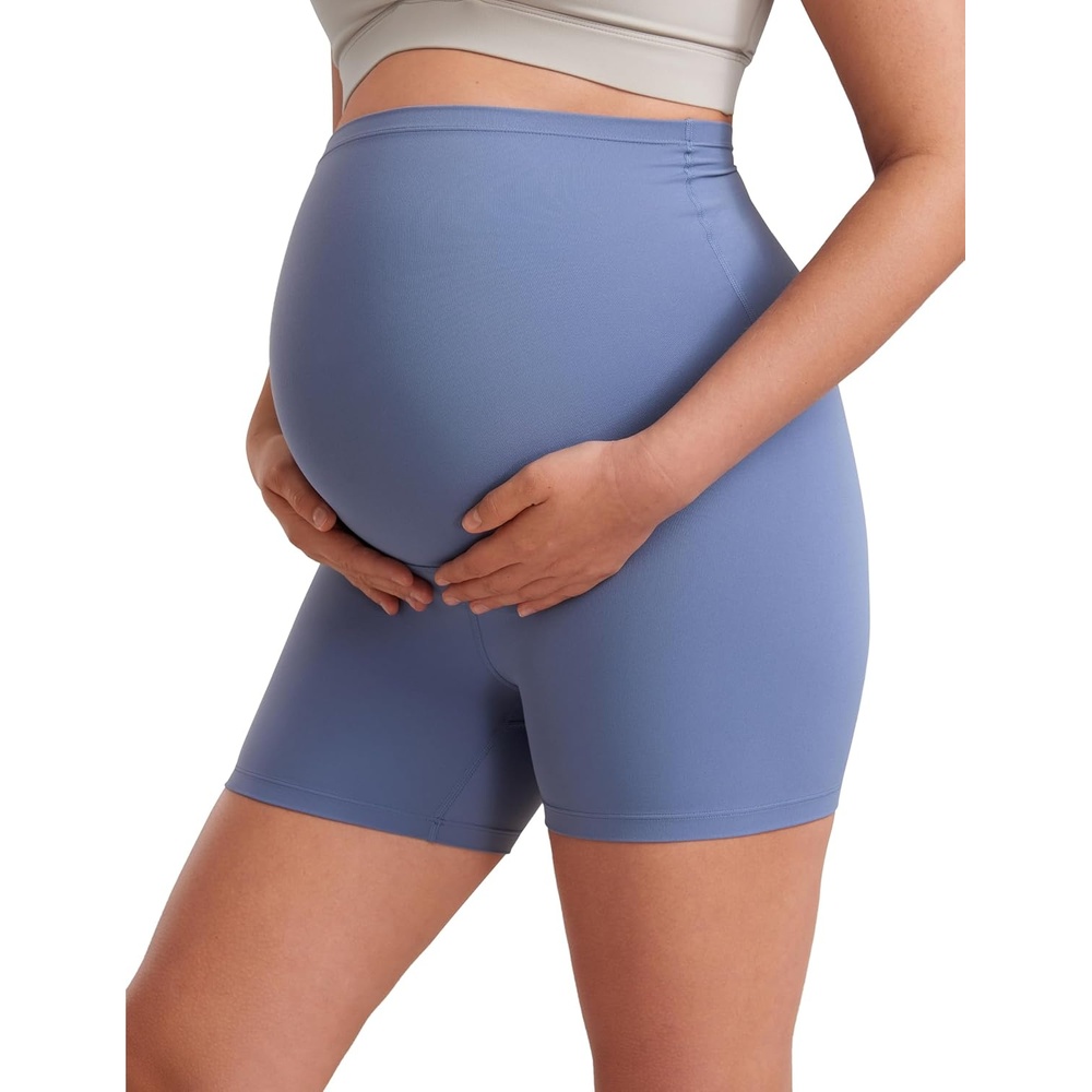 image:imageCRZ YOGA Butterluxe Maternity Biker Shorts 4 Over The Belly Pregnancy Yoga Workout Womens Activewear Buttery SoftOasis Blue