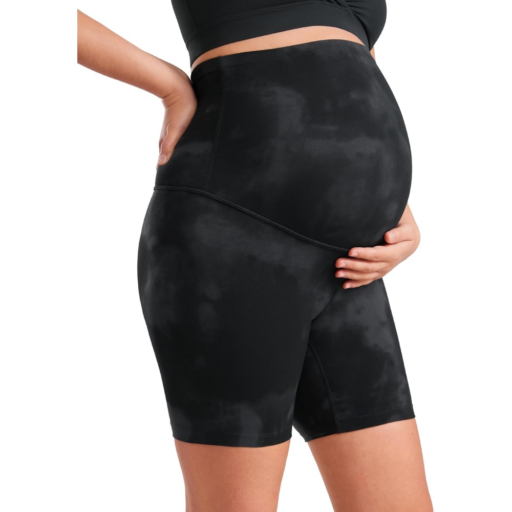 image:imageCRZ YOGA Butterluxe Maternity Biker Shorts 6 Over The Belly Pregnancy Yoga Workout Womens Activewear Buttery SoftBlack Tie Dye Flowers