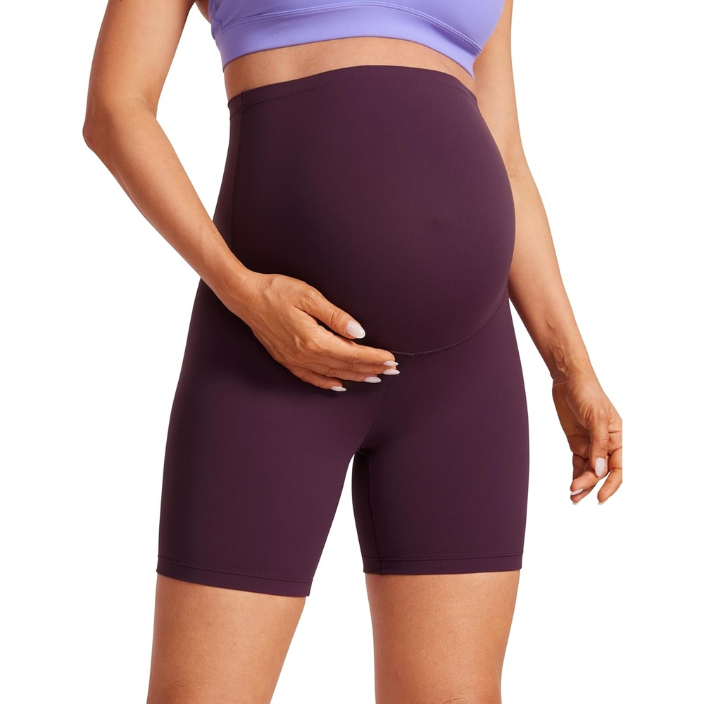 image:imageCRZ YOGA Butterluxe Maternity Biker Shorts 6 Over The Belly Pregnancy Yoga Workout Womens Activewear Buttery SoftDeep Purple