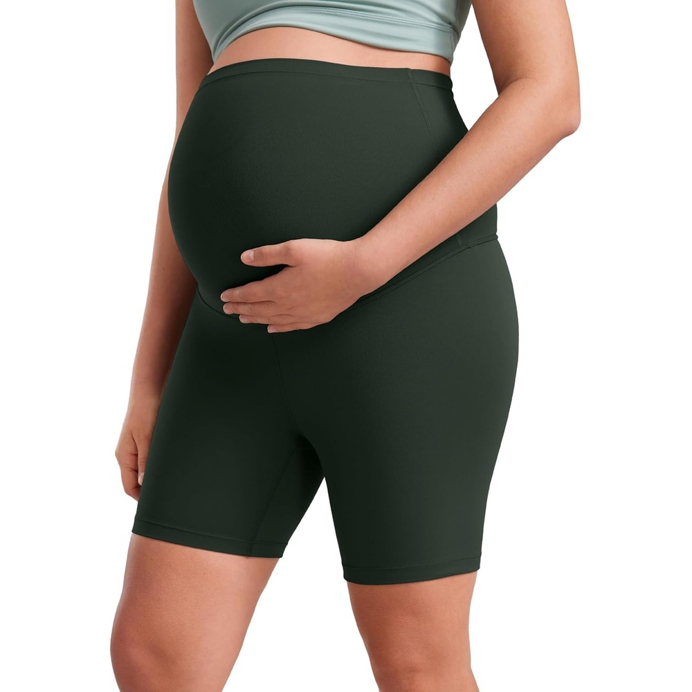image:imageCRZ YOGA Butterluxe Maternity Biker Shorts 6 Over The Belly Pregnancy Yoga Workout Womens Activewear Buttery SoftLegend Green