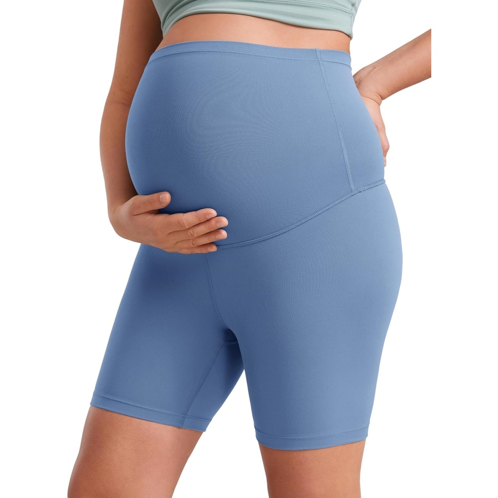 image:imageCRZ YOGA Butterluxe Maternity Biker Shorts 6 Over The Belly Pregnancy Yoga Workout Womens Activewear Buttery SoftOasis Blue