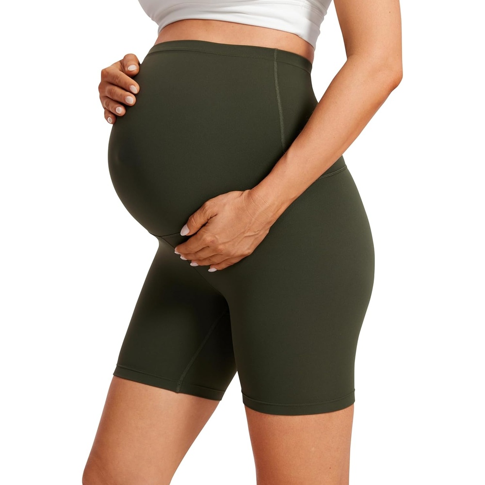 image:imageCRZ YOGA Butterluxe Maternity Biker Shorts 6  Over The Belly Pregnancy Yoga Workout Womens Activewear Buttery SoftOlive Green
