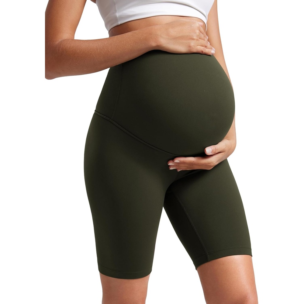 image:imageCRZ YOGA Butterluxe Maternity Biker Shorts 8 Over The Belly Pregnancy Yoga Workout Womens Activewear Buttery SoftOlive Green