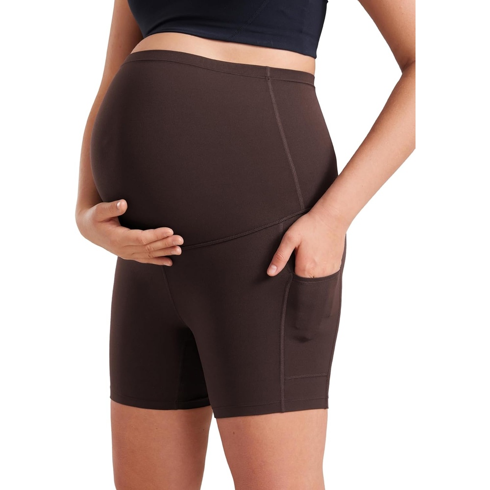 image:imageCRZ YOGA Butterluxe Maternity Biker Shorts Pockets 5 Over The Belly Pregnancy Womens Yoga Workout Athletic Buttery SoftHot Fudge Brown
