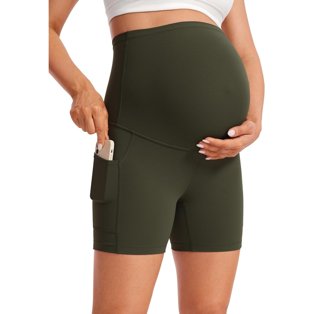 image:imageCRZ YOGA Butterluxe Maternity Biker Shorts Pockets 5 Over The Belly Pregnancy Womens Yoga Workout Athletic Buttery SoftOlive Green