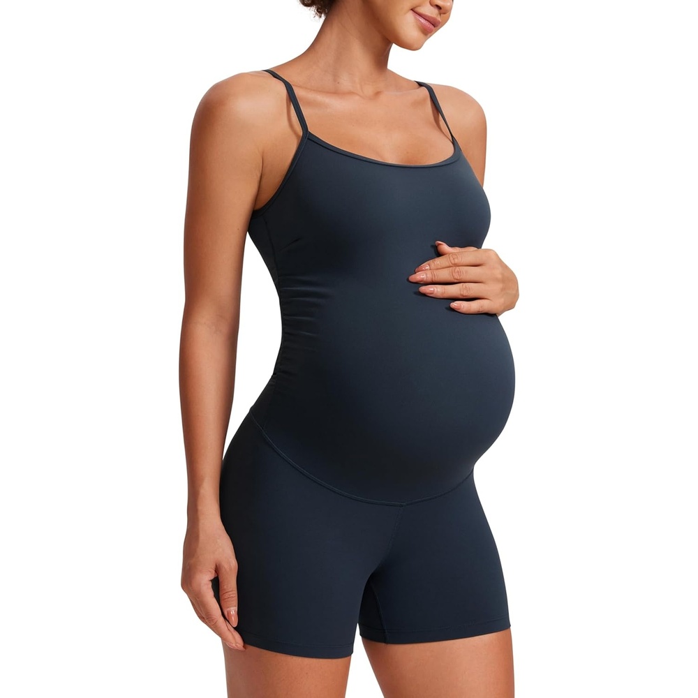 image:imageCRZ YOGA Butterluxe Maternity Cami Strap Workout Romper U Neck Casual Shorts Jumpsuit Pregnancy Womens Tank Top BodysuitTrue Navy