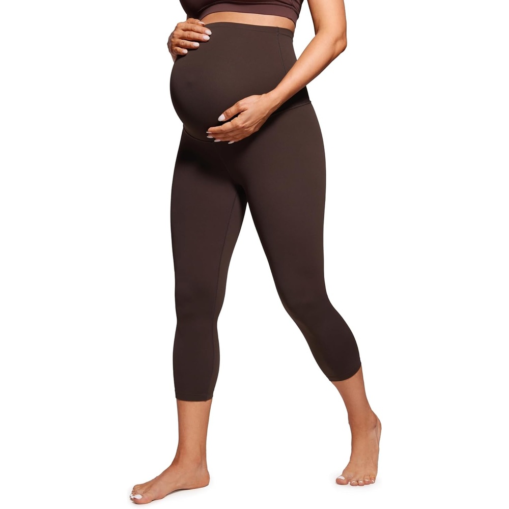 image:imageCRZ YOGA Butterluxe Maternity Capris Leggings 21 Over The Belly Workout Active Yoga Womens Pregnancy Crop Pants StretchyHot Fudge Brown