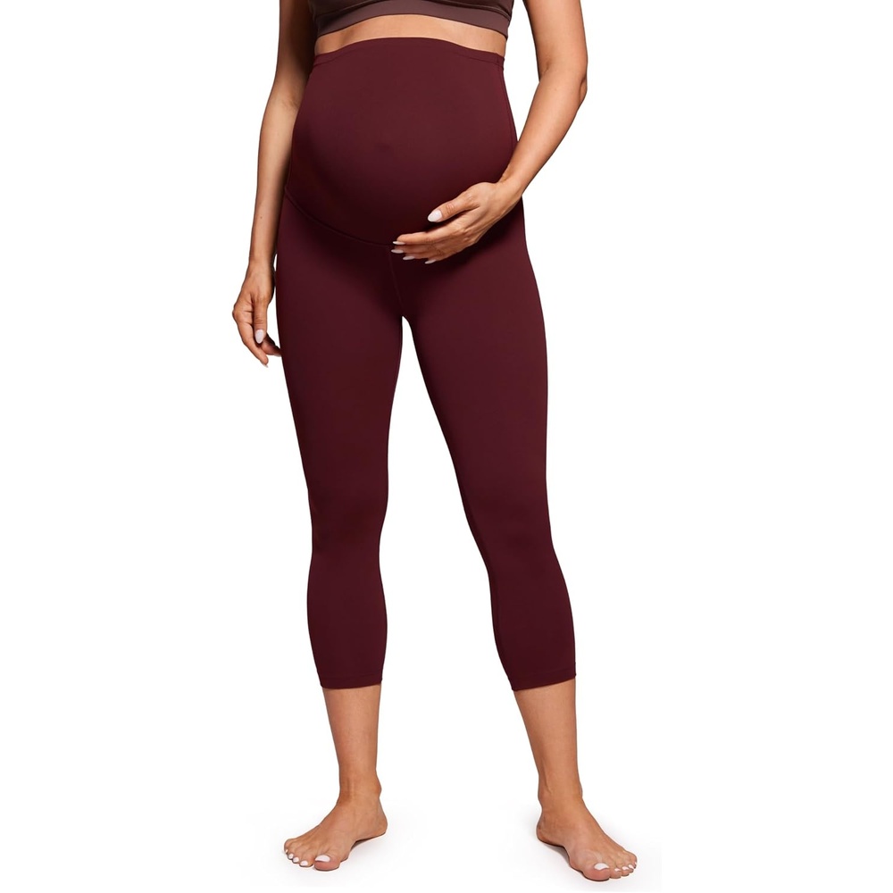 image:imageCRZ YOGA Butterluxe Maternity Capris Leggings 21 Over The Belly Workout Active Yoga Womens Pregnancy Crop Pants StretchyRed Merlot