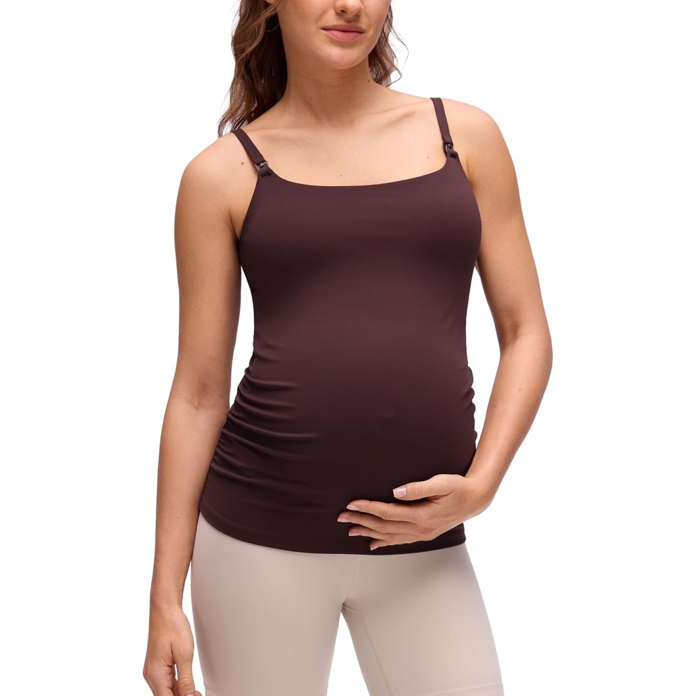 image:imageCRZ YOGA Butterluxe Maternity Clip Down Nursing Tank Tops Adjustable Straps Womens Pregnancy Casual Cami Shirt Built in BraRipe Plum
