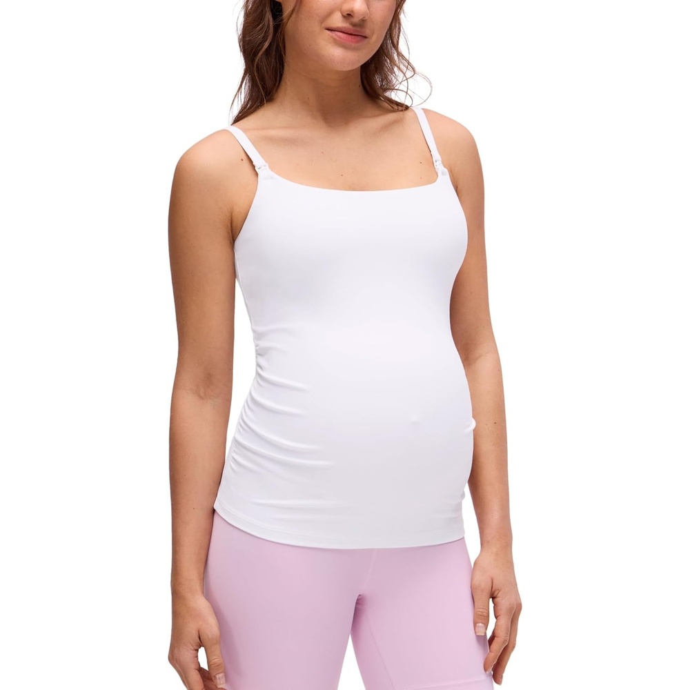 image:imageCRZ YOGA Butterluxe Maternity Clip Down Nursing Tank Tops Adjustable Straps Womens Pregnancy Casual Cami Shirt Built in BraWhite