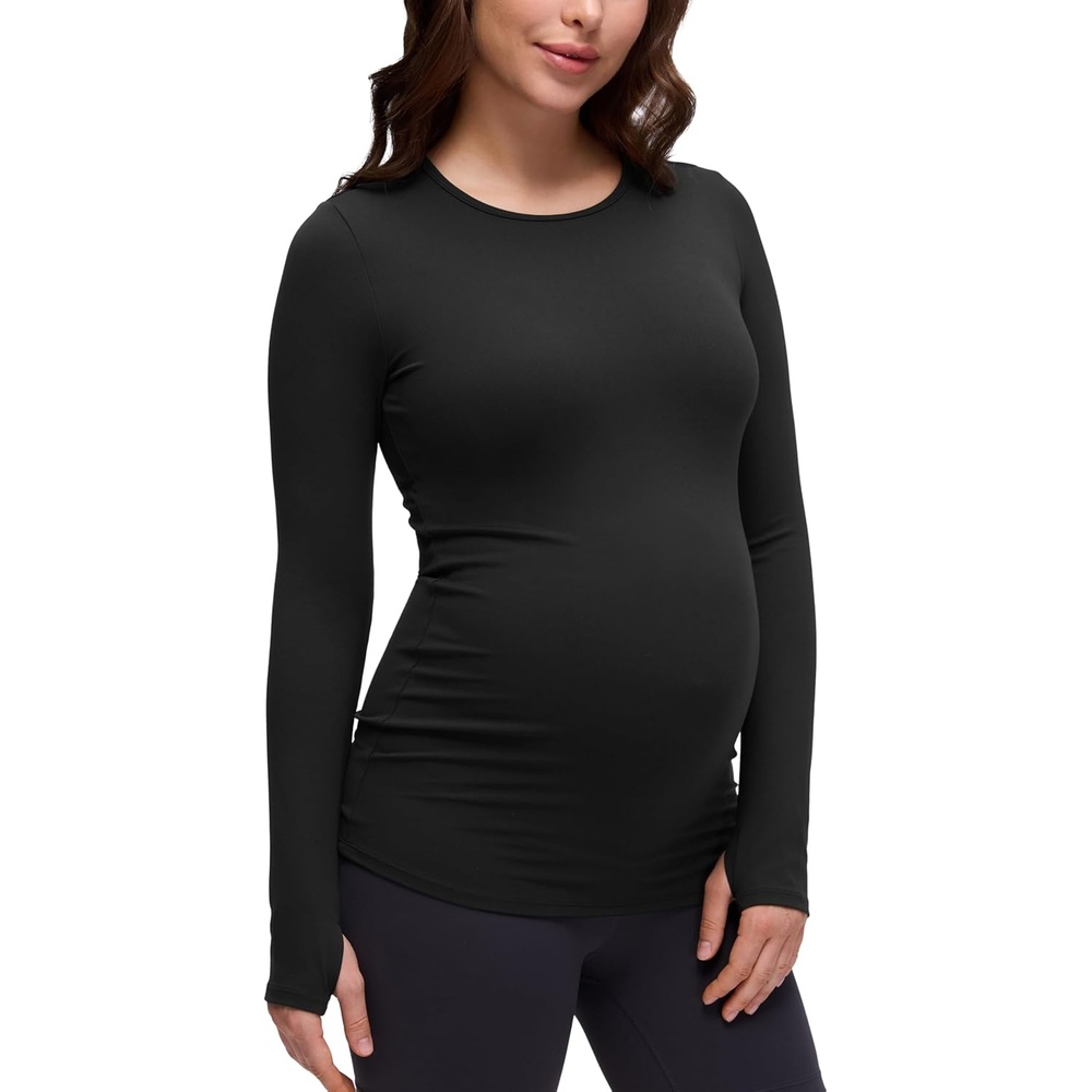 image:imageCRZ YOGA Butterluxe Maternity Crewneck Long Sleeve Shirts Athletic Yoga Casual Pregnancy Womens Tee Tops Basic Layer SoftBlack