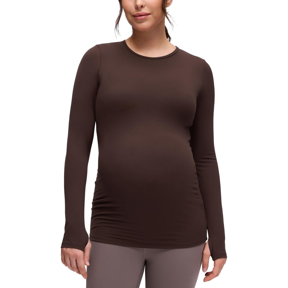 image:imageCRZ YOGA Butterluxe Maternity Crewneck Long Sleeve Shirts Athletic Yoga Casual Pregnancy Womens Tee Tops Basic Layer SoftHot Fudge Brown
