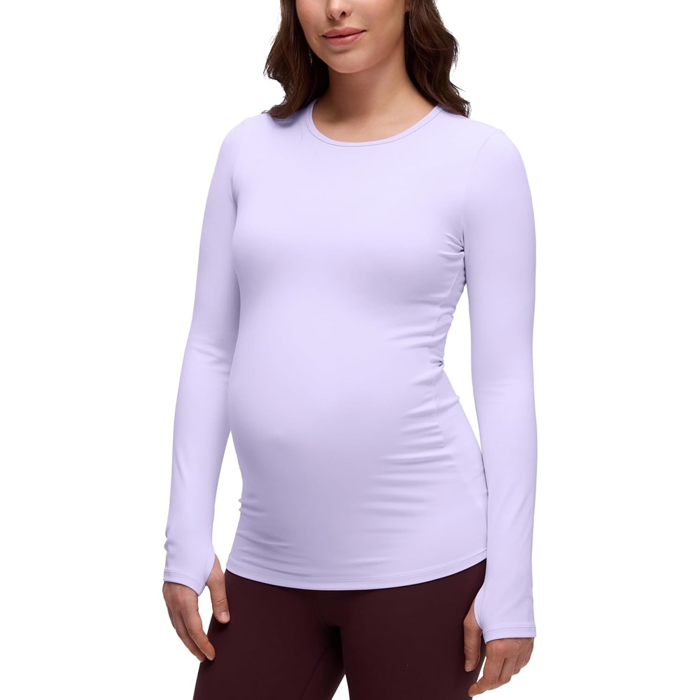 image:imageCRZ YOGA Butterluxe Maternity Crewneck Long Sleeve Shirts Athletic Yoga Casual Pregnancy Womens Tee Tops Basic Layer SoftLavender Frost