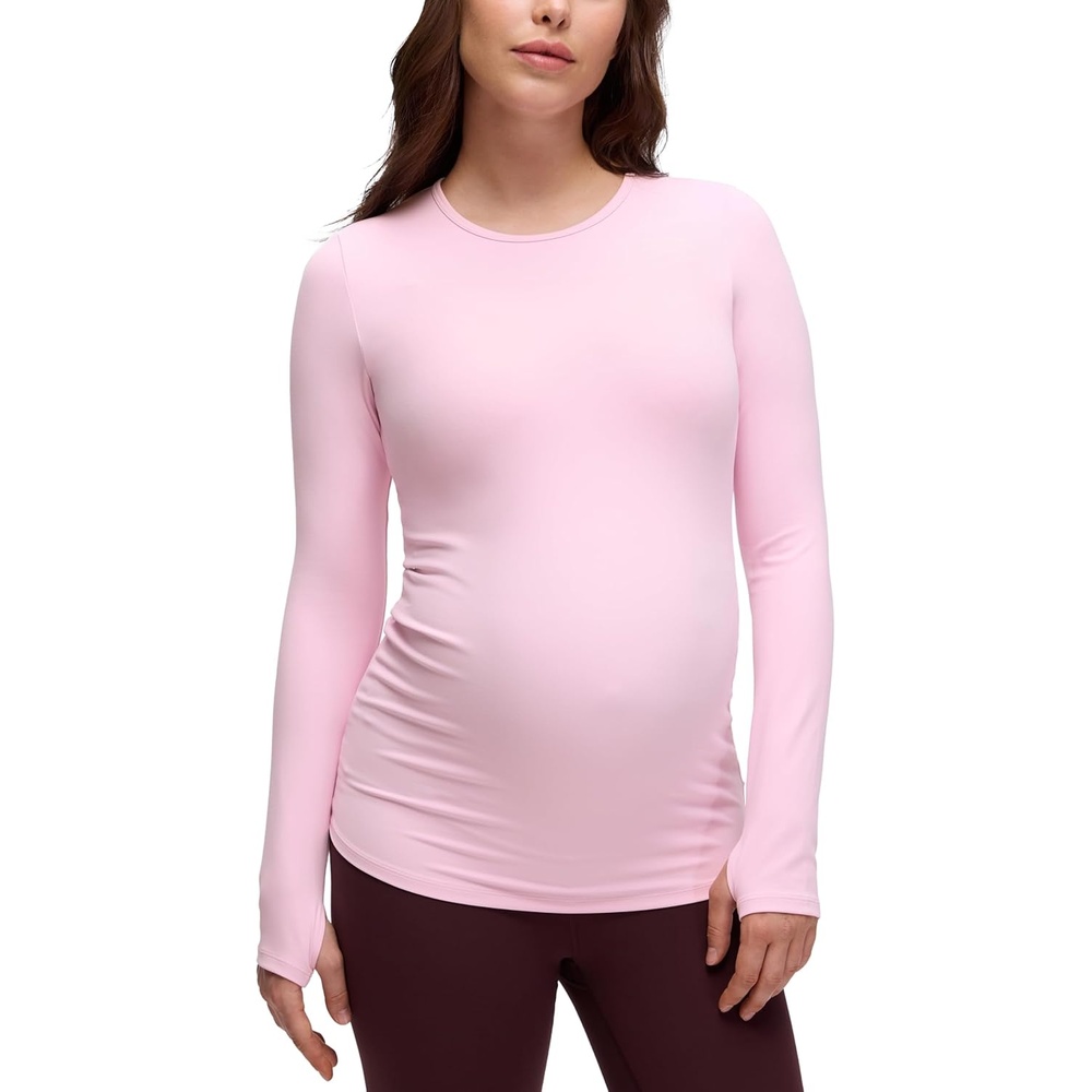 image:imageCRZ YOGA Butterluxe Maternity Crewneck Long Sleeve Shirts Athletic Yoga Casual Pregnancy Womens Tee Tops Basic Layer SoftPink Peony