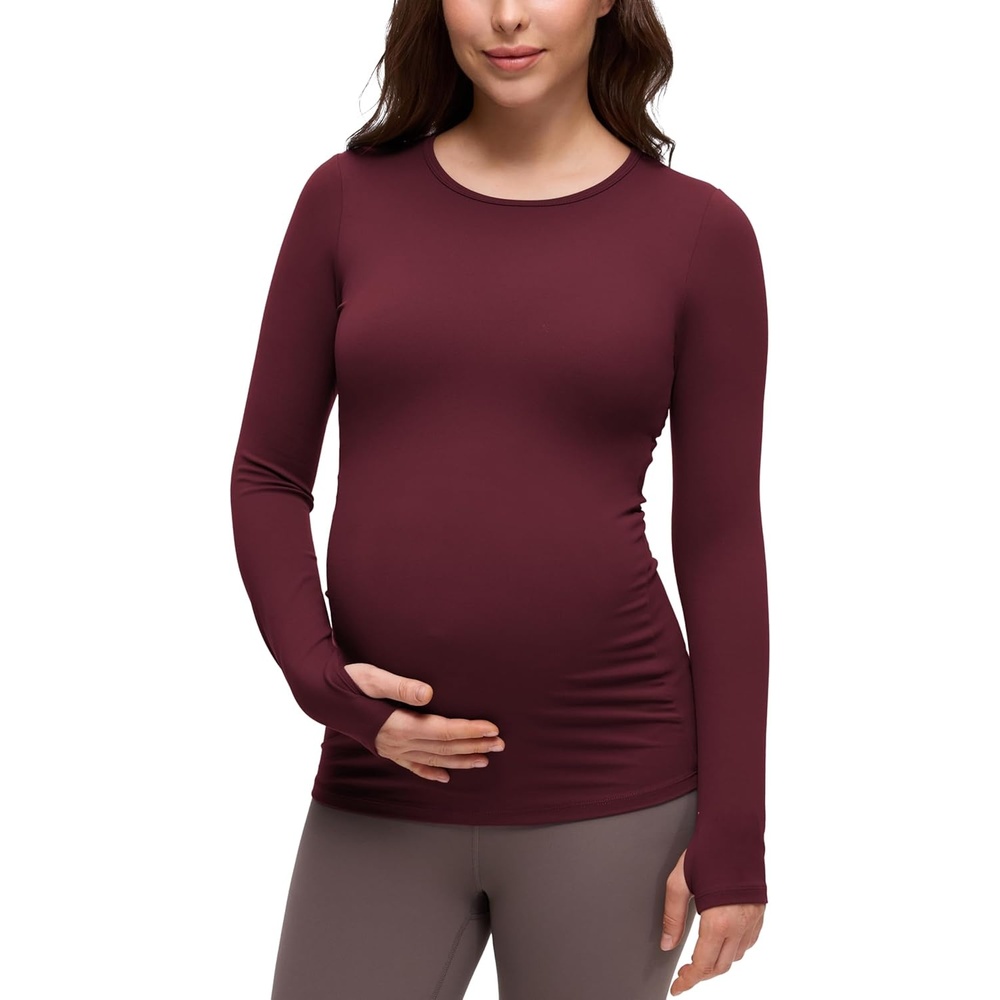 image:imageCRZ YOGA Butterluxe Maternity Crewneck Long Sleeve Shirts Athletic Yoga Casual Pregnancy Womens Tee Tops Basic Layer SoftRed Merlot