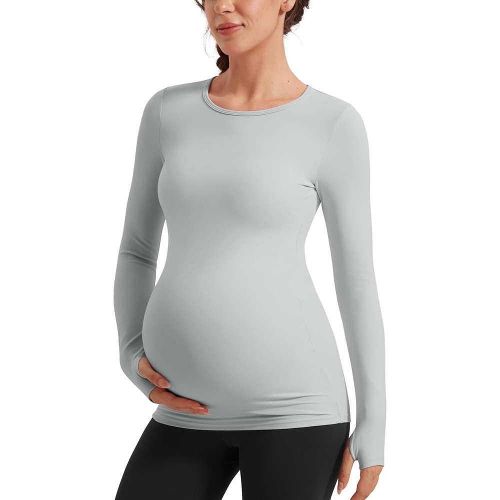 image:imageCRZ YOGA Butterluxe Maternity Crewneck Long Sleeve Shirts Athletic Yoga Casual Pregnancy Womens Tee Tops Basic Layer SoftSterling