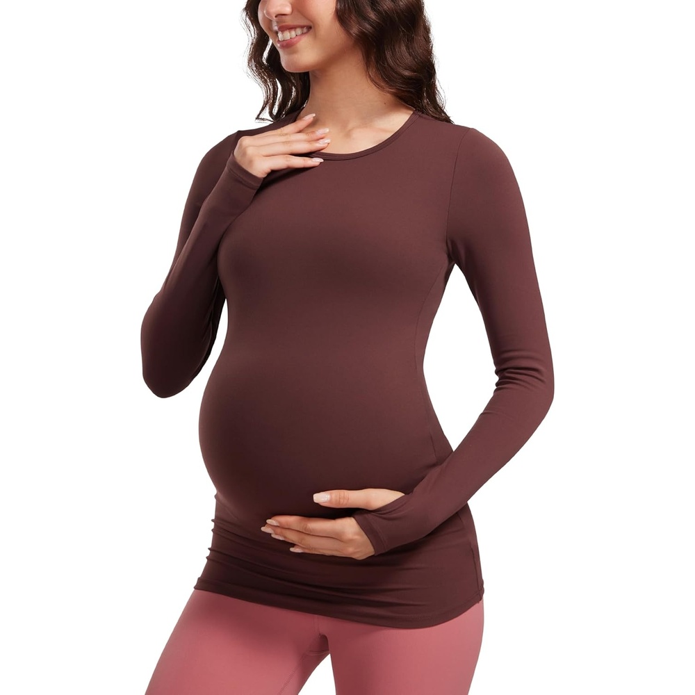 image:imageCRZ YOGA Butterluxe Maternity Crewneck Long Sleeve Shirts Athletic Yoga Casual Pregnancy Womens Tee Tops Basic Layer SoftTaupe