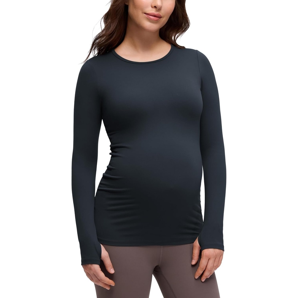 image:imageCRZ YOGA Butterluxe Maternity Crewneck Long Sleeve Shirts Athletic Yoga Casual Pregnancy Womens Tee Tops Basic Layer SoftTrue Navy