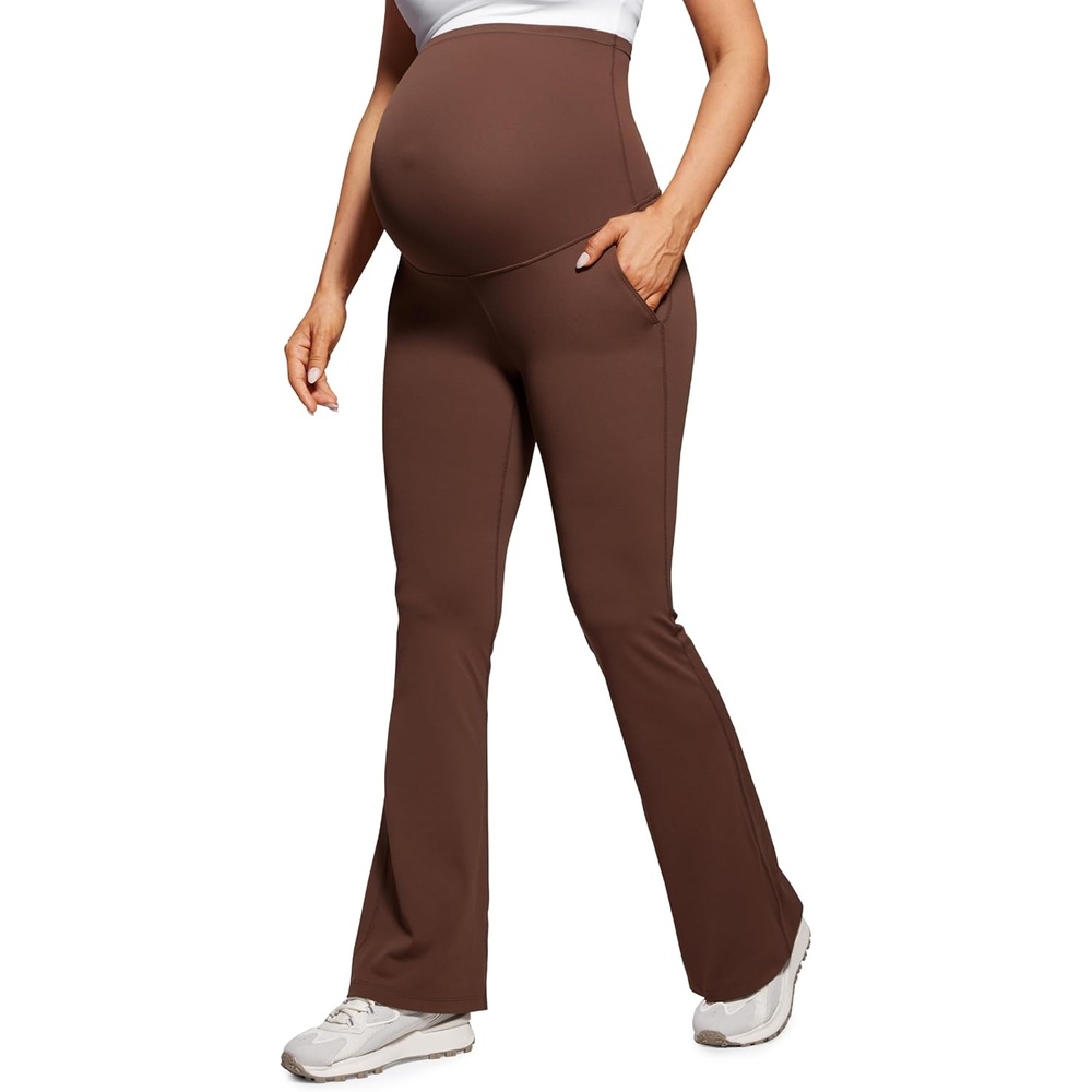image:imageCRZ YOGA Butterluxe Maternity Flare Leggings Pockets 31 Workout Yoga Bootcut Pregnancy Womens Pants Over The BellyCoffee Brown