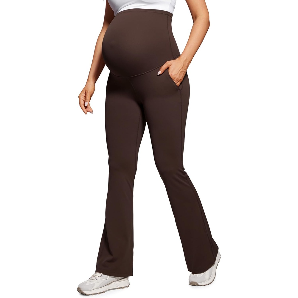 image:imageCRZ YOGA Butterluxe Maternity Flare Leggings Pockets 31 Workout Yoga Bootcut Pregnancy Womens Pants Over The BellyHot Fudge Brown